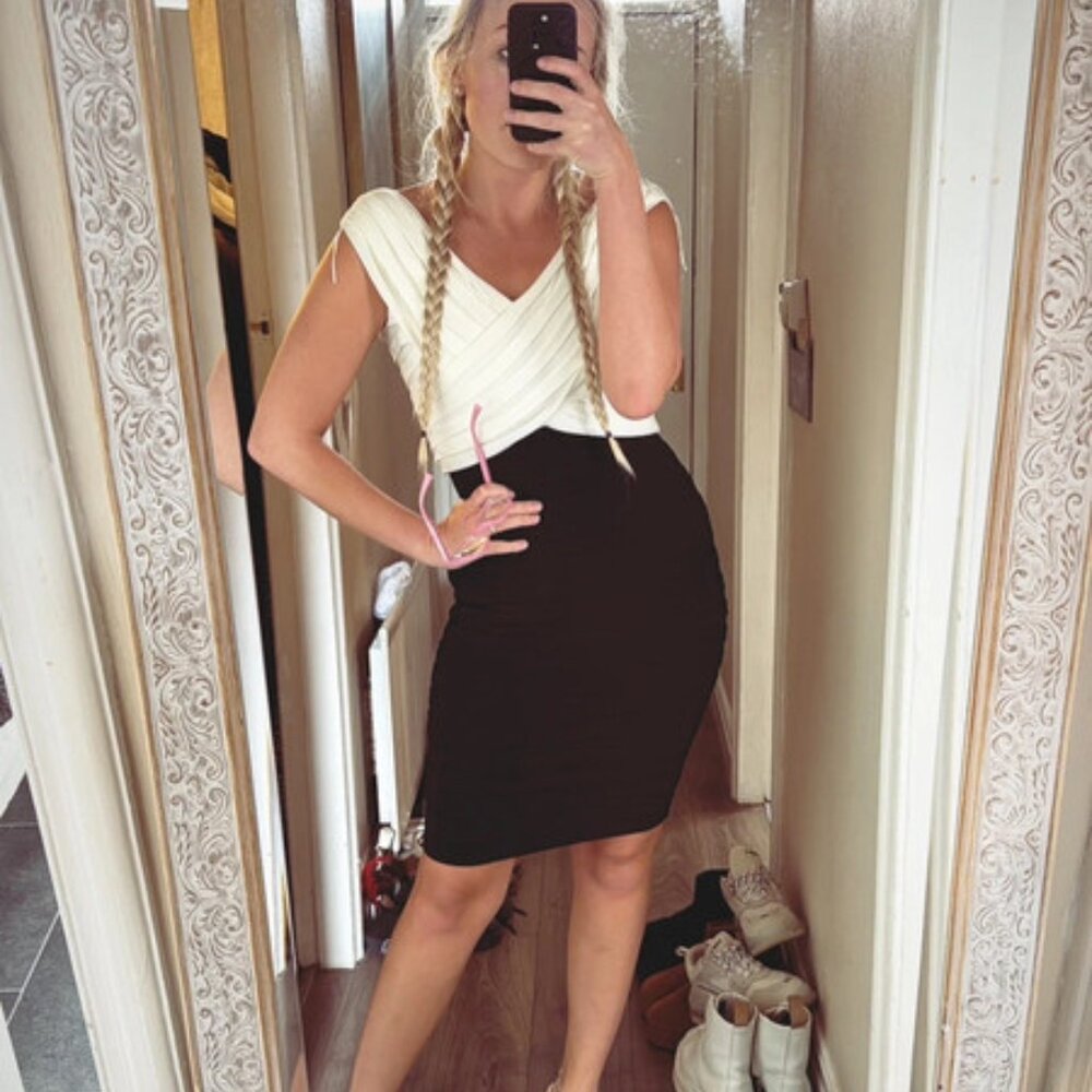 Adrianna Papell Women’s Cream and Black Smart Dress UK10